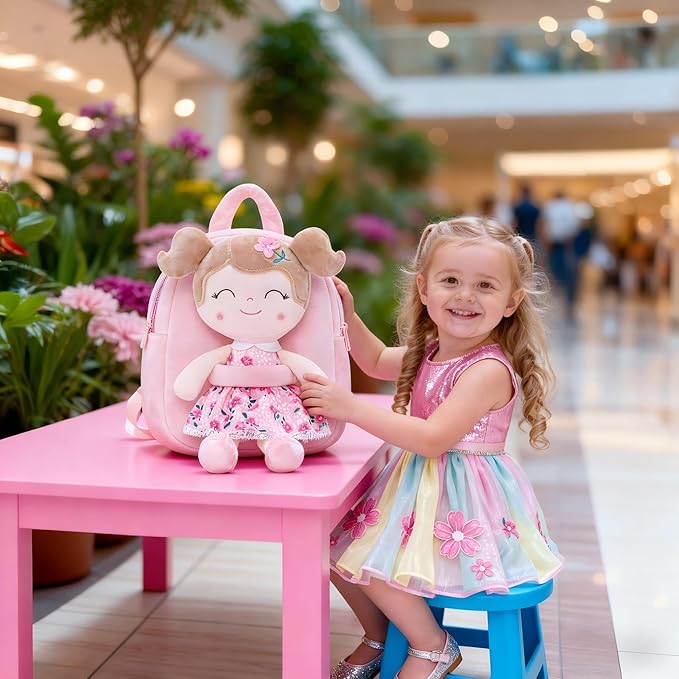 Gloveleya Toddler Backpack Baby Girl Gift Plush Bag Diaper Bag Plush Printed Sakura Backpack