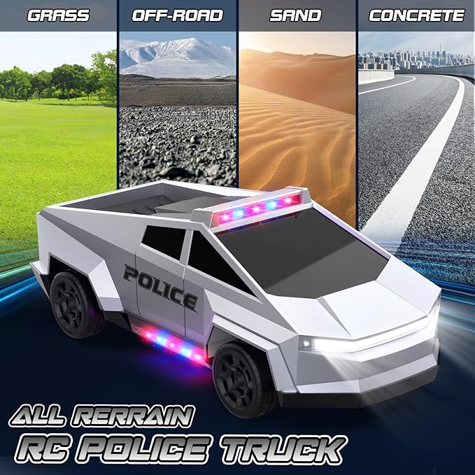 1:24 RC Cars Toys, 2.4GHz All Terrain Remote Control Police Car for Boys 4-7 8-12 with Light, Electric Pickup Truck Christmas Birthday Gifts Toys for Boys Girls