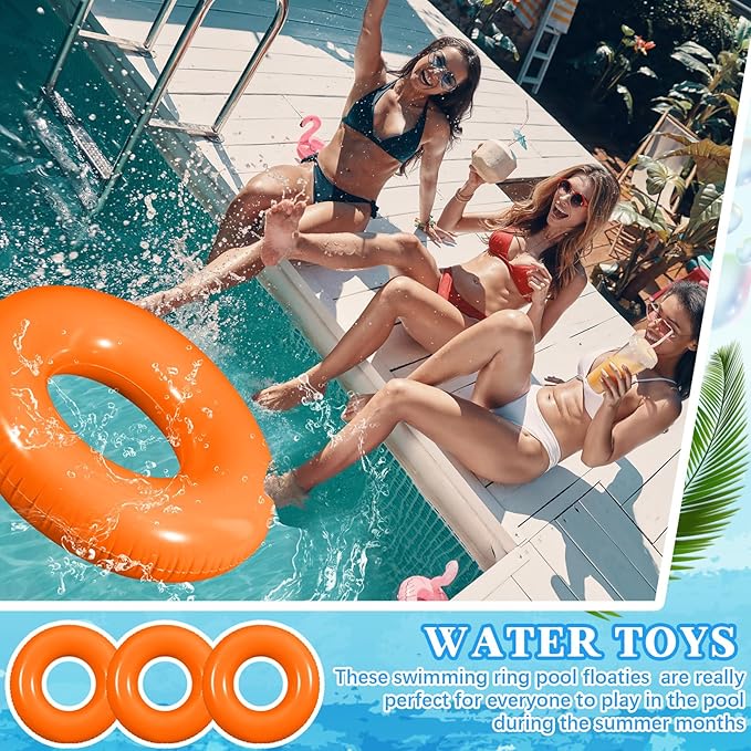 6 Pcs Inflatable Pool Floats 24 Inches Swim Tube Bulk Swimming Ring Pool Floaties for Beach Party Decorations Women and Men River Lake Summer Vacation Holiday (Orange)