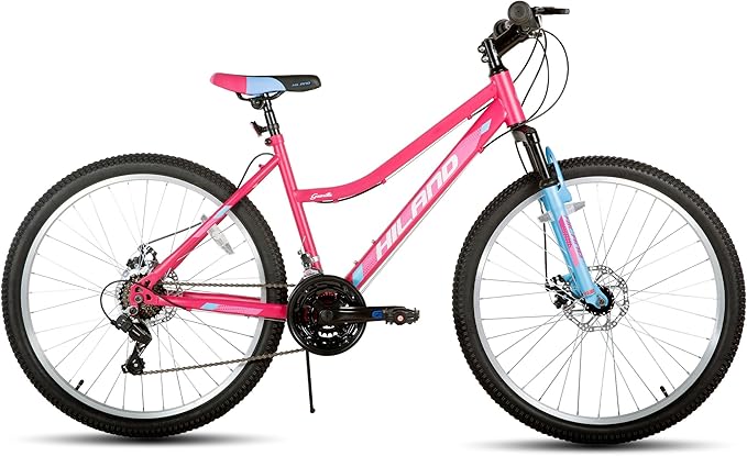 Hiland 26 Inch Womens Mountain Bike, with Step-Through Frame, 18 Speeds, Suspension Fork MTB, Bicycle for Women Men Adult