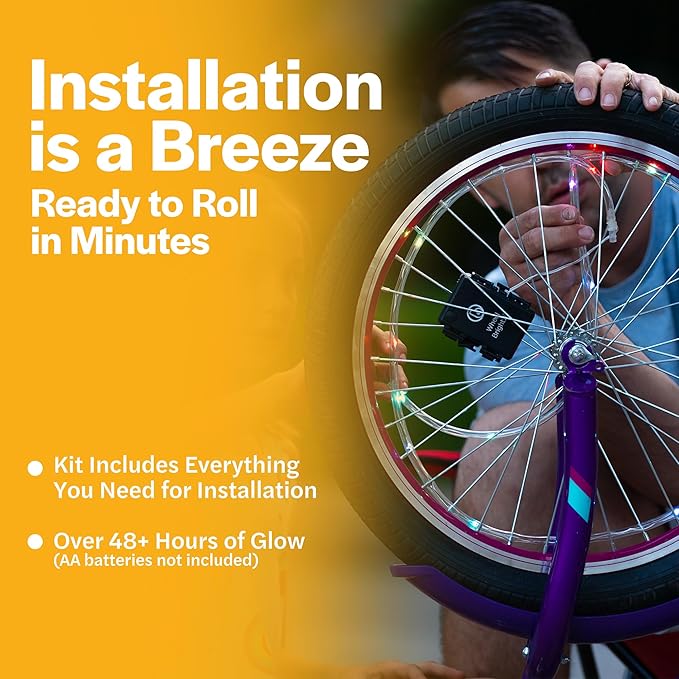 Brightz WheelBrightz LED Bike Wheel Lights - 2025 Edition with Superior Straps & LED-Weatherproof Shield! 14 Colors - Unmatched Durability, Visibility & 48+ Hours of Dazzling Illumination