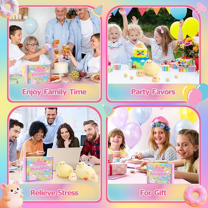 6Pcs Big Taba Squishy Fidget Toys-3.15in, Handmade Ultra Soft Chick Taba Squishy Kit, Cute Fidget Toys Silicone Squeeze Toys for Kids & Adults Stress Relief(Chicken)