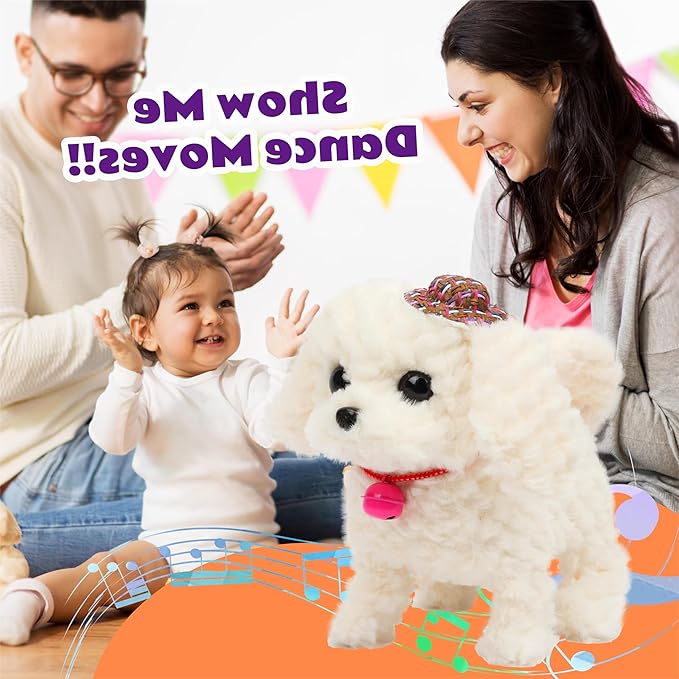 Cuteoy Walking White Dog Stuffed Animal Talking Wagging Nodding Educational Plush Puppy Toy Electric Interactive Animated Plushies for Girls Boys Birthday
