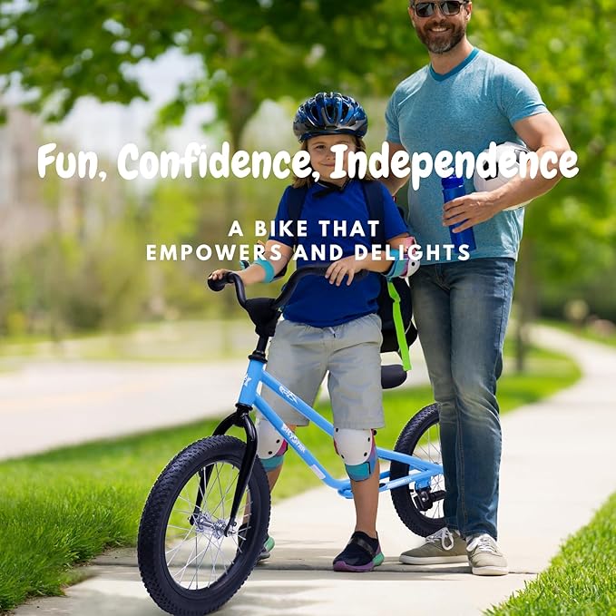 16 Inch Kids Balance Bike for 5-8 Year Old, BMX Kids Bike with No Pedals, Air Rubber Tires, Footrests, Adjustable Height for Big Kids, Boys, Girls (Blue)
