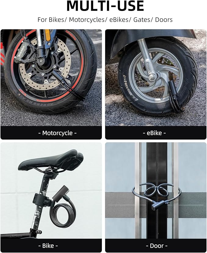 ROCKRBOS Bike Cable Lock with Key, ABS Lock Shell, 2 Keys & 1 Mount Bracket, Cable Lock for Bicycle/Scooter/Gate