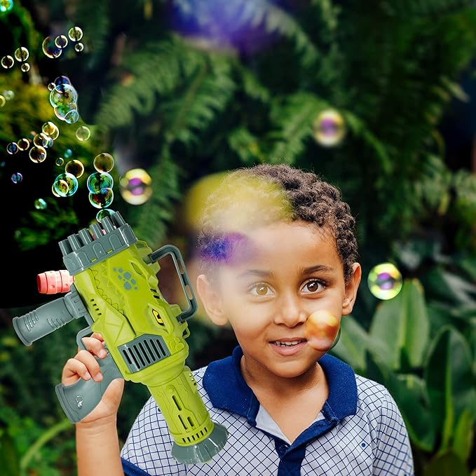 Windy City Novelties 32 Hole T-Rex Dinosaur Gatling Bubble Gun Toy | 1000s of Bubbles | Bazooka Rocket Bubble Machine Gun Toy | for Kids Boys & Girls | Birthday Gift Christmas Stocking Stuffers
