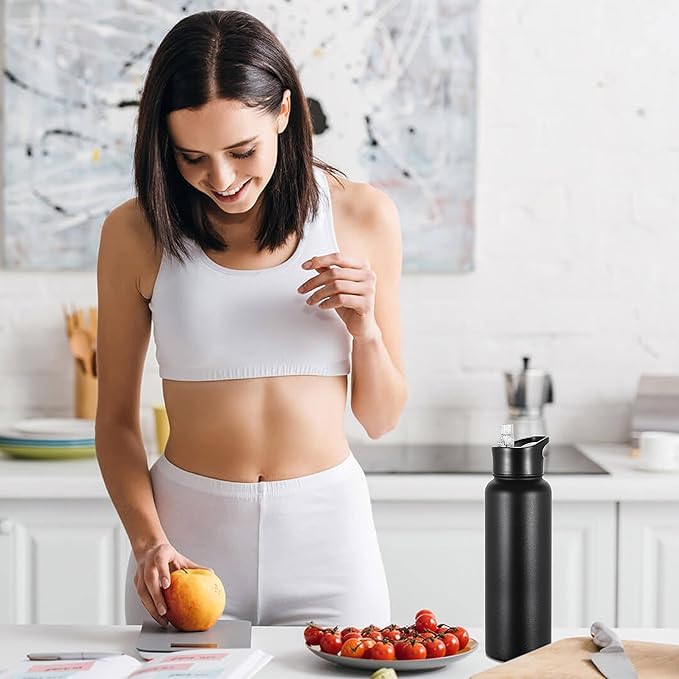 VEGOND 40 oz Insulated Water Bottle Bulk Stainless Steel Metal Water Bottles with Leak Proof Straw Lid & Spout Lid, Wide Mouth Double Walled Vacuum Travel Sports Bottle, 4 Pack