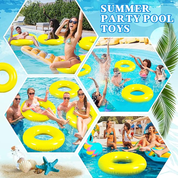 6 Pcs Inflatable Pool Floats 28 Inches Swim Tube Bulk for Adults Swimming Ring Pool Floaties for Beach Party Decorations Women and Men River Lake Summer Vacation Holiday (Yellow)