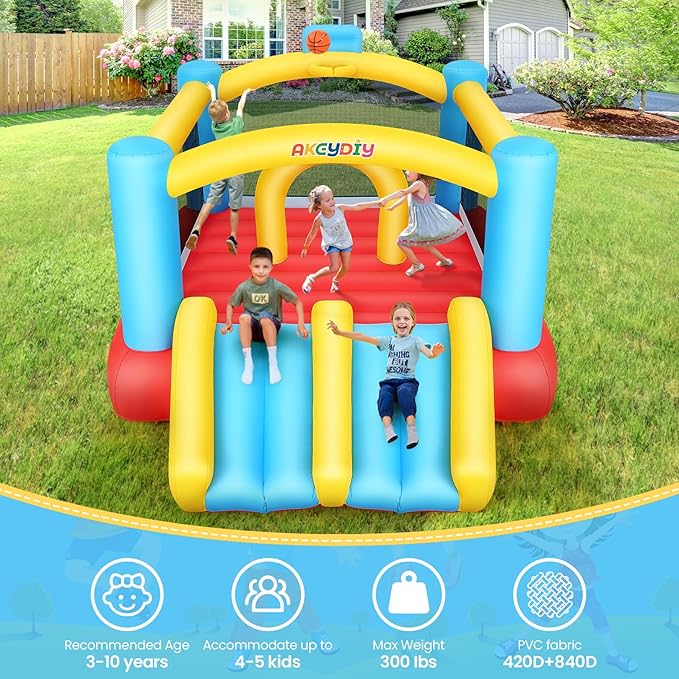 Inflatable Bounce House for Kids 3-12, 12.3FTx9FT Obstacle Bounce House with Dual Racing Slide, Basketball Rim, Bouncy Castle Jump House for Indoor Outdoor Backyard - Blower Included (AKSJ-02)