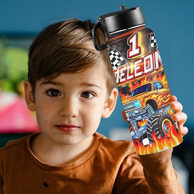 Personalized Dinosaur Water Bottles for Boys with Straw Lid Custom Sports Water Bottle for School Customized Name Stainless Steel Double Wall Insulated Cup Birthday Gifts for Kids Style17