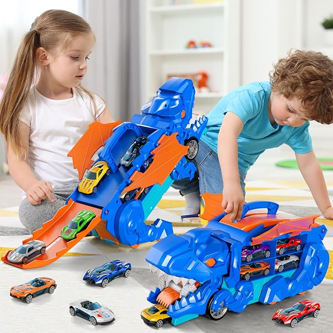 Toddler Monster Carrier Truck with 10 Die-Cast Cars Toys for 3 4 5 6 Years Old Boys, Cars Race Track Set Dinosaur Transporter Truck, Toddler Toys Gift Set for Kids Boys Girls