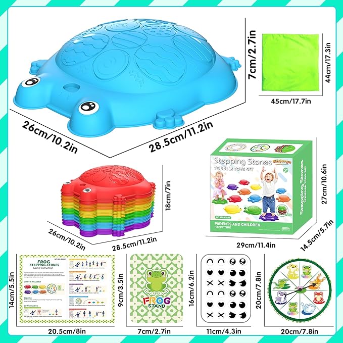 Stepping Stones for Kids, 12 Pcs Frog Non-Slip Balance Steps Stones Sensory Toys for Toddler Ages 3-5, Obstacle Course Coordination Game, Indoor Outdoor Yard Games for Boys Girls