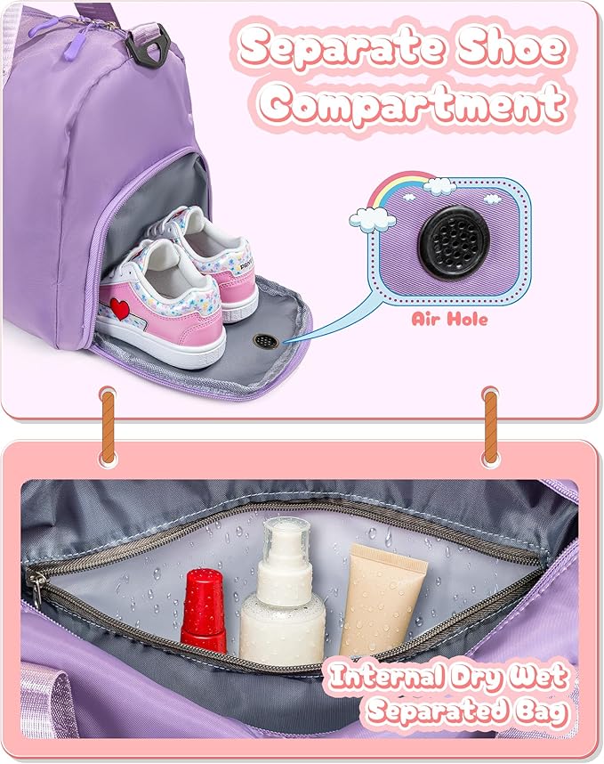 4 Year Old Girl Birthday Gifts-Girl Gym Bag with Shoe Compartment, Kid Personalized Weekender Overnight Bags, Initial Travel Tote with Makeup Pouch, Valentines Day Gift for Girls (Letter R)