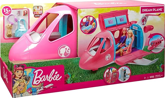 Barbie Dreamplane Airplane Toys Playset with 15+ Accessories Including Puppy, Snack Cart, Reclining Seats and More (Amazon Exclusive)