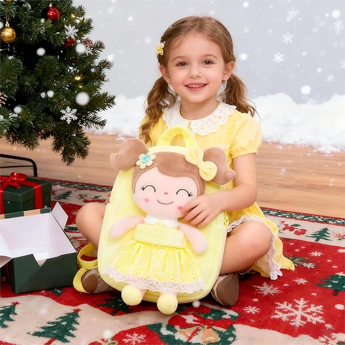 Gloveleya Back to School Gifts for Girls Kids Backpack Toddler Girls Backpacks with Soft Plush Spring Girl Doll Toys Yellow