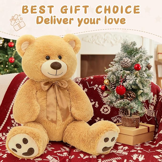 MorisMos Big Teddy Bear Stuffed Animal 36 inch, Large 3ft Teddy Bear Plush Toy, Big Stuffed Bear Gifts for Kids, Girls, Girlfriend, Women on Baby Shower, Valentine, Christmas, Birthday (Light Brown)