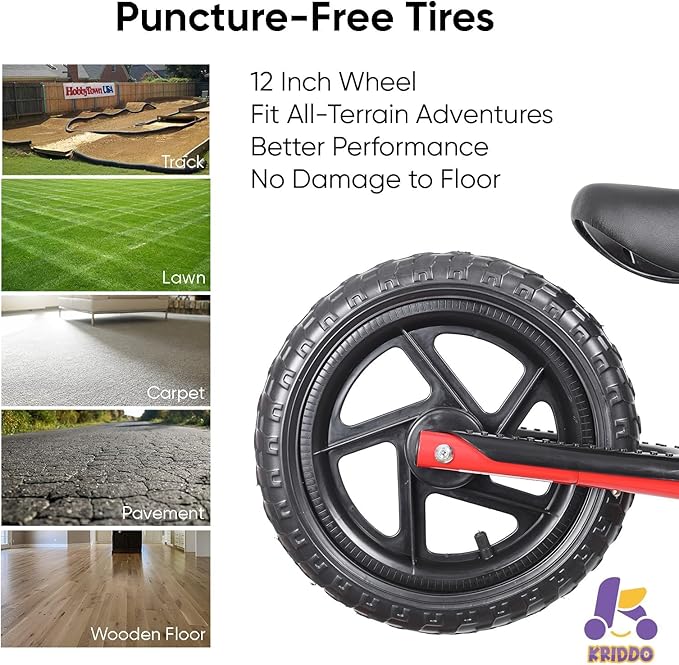 KRIDDO Toddler Balance Bike 2 Year Old, Age 24 Months to 5 Years Old, Early Learning Interactive Push Bicycle with Steady Balancing, Gift Bike for 2-5 Boys Girls, Red