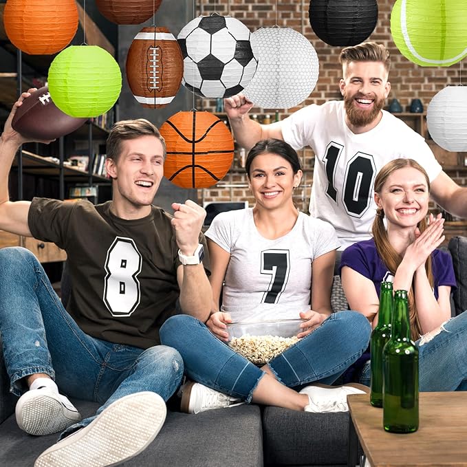 Bencailor 13 Pcs Sports Paper Lanterns Sport Themed Paper Soccer Baseball Football Basketball Lanterns for Indoor Outdoor Sport Themed Birthday Party Decoration (Complex)