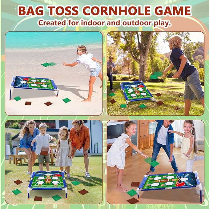 Football Bean Bag Toss Games with 6 Bean Bags Portable PVC Framed Cornhole Game Set for Family Holiday Birthday Party