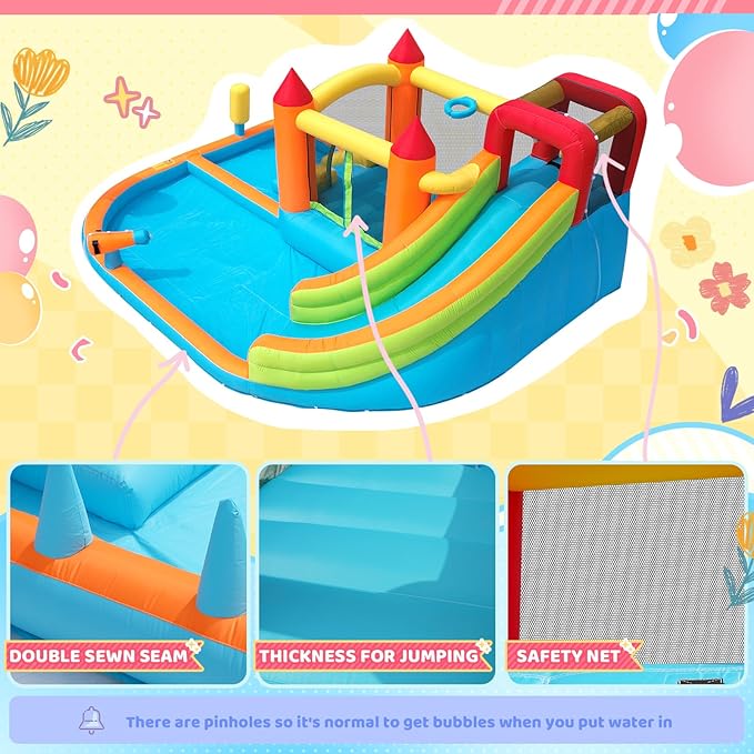 Inflatable Bounce House, Inflatable Water Slide, Inflatable Water Park for Backyard, Bouncy House with Slide, Bounce House for Kids 3-6, Waterslide, Water Bounce House with Pool, Indoor and Outdoor