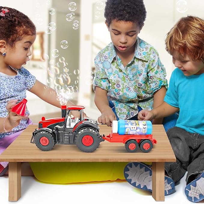 ArtCreativity Bump & Go Bubble Blowing Farm Tractor Toy Truck with Lights & Sounds, Toddler Outdoor Toys - Funnel & Bubble Solution Included - Farm Toy Tractor for Boys Girls Ages 1, 2, 3, 4, 5, +