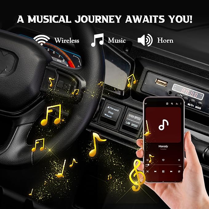 24V 2 Seater Ride on UTV Car, 4WD Ride on Toys for Kids with Remote Control, Shock Absorbers, LED Lights, Music, Off-Road Electric Car for Kids Boys Girls (Black)