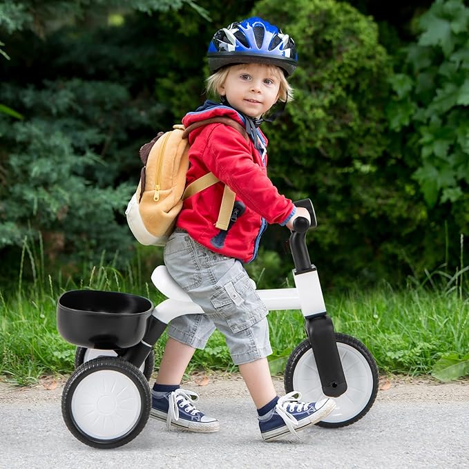 BABY JOY Toddler Tricycle, 2-in-1 Kids Tricycle Auxiliary Balance Bike with Carbon Steel Frame, Detachable Pedals & Removable Storage Basket, Toddler Trikes for 2-4 Year Old Baby Boy Girl