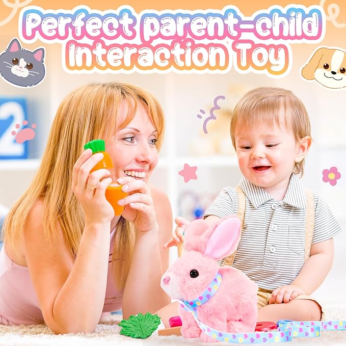 Tagitary Plush Bunny Toys for Kids - Interactive Electronic Rabbit with Sounds, Wiggling Ears, Hopping Motion, Leash - Perfect for Easter, Christmas, or Birthday Gifts