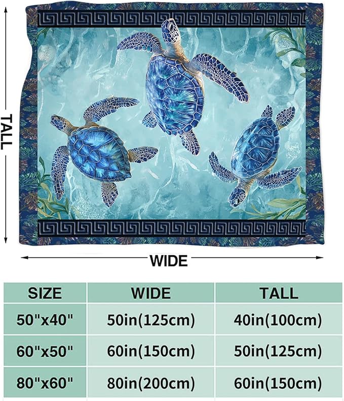 Sea Turtle Blanket Gifts for Girls Boys Ocean Turtles Throw Blankets Cozy Plush Fleece Flannel Fuzzy for Women Men Decor 80"X60"