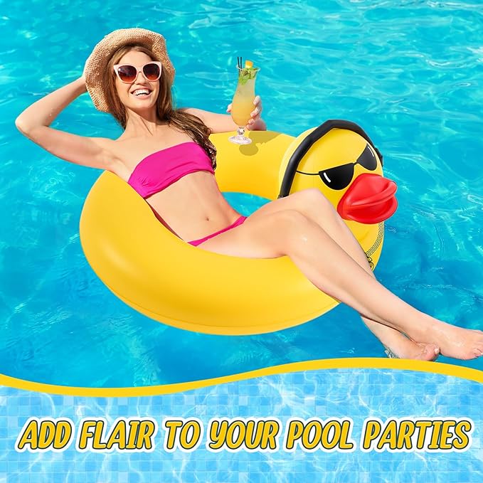 Hungdao 2 Pcs Funny Duck Pool Floats Large 39.4'' Rubber Ducks Floatie Inflatable Tube Swim Ring Giant for Summer Beach Swimming Pool Carnival Birthday Party Floaty Supplies Adults(Earphone)