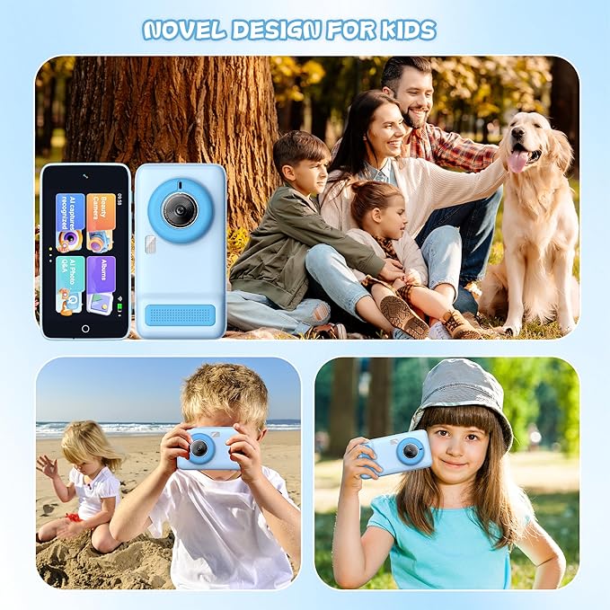 Digital Camera for Kids and Starters, AI Camera with Dual Lens, Cameras for Photography with WiFi, 3.97IN Digital Camera Toys for Toddler Birthday Gifts(Blue)