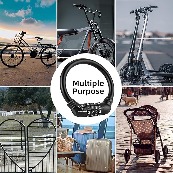 ROCKBROS Bike Lock Cable Lightweight Bike Locks with Combinations Small Bike Cable Lock Anti-Theft Bike Wheel Lock 12MM Black