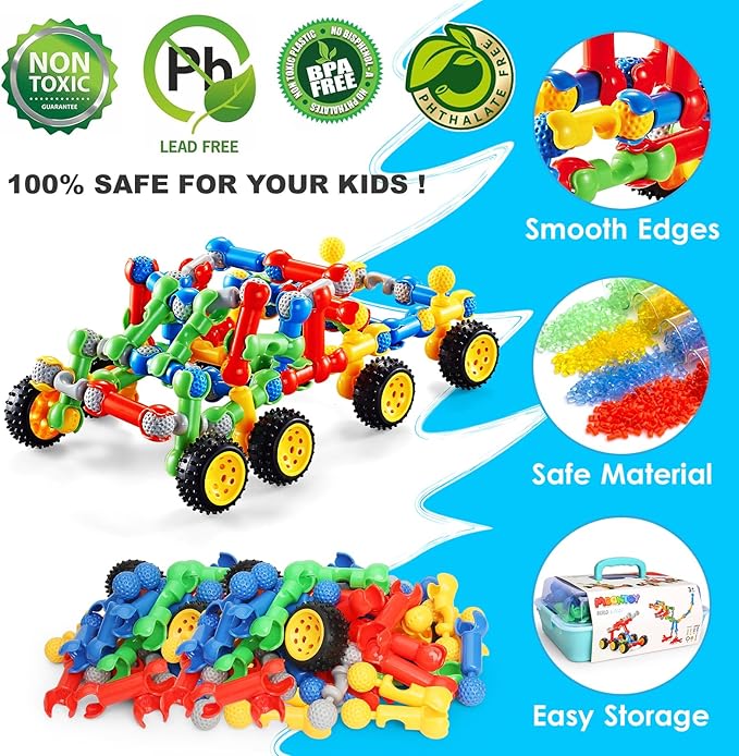 MOONTOY STEM Kits Building Toys for 3 4 5 6 7 8 Year Old Boy Girl Birthday Gift, Educational Building Blocks for Kids Ages 3-5 5-7 4-8 6-8, Preschool Engineering Set Creative Activities Classroom Game