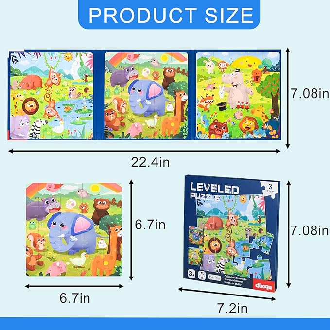 ASTARON Magnetic Puzzles for Toddlers, 16-20-25 Pieces Animal Learning Magnet Puzzle for Road Trip, Educational Travel Toys Car Plane Activities for Kids, Kids Birthday Gifts