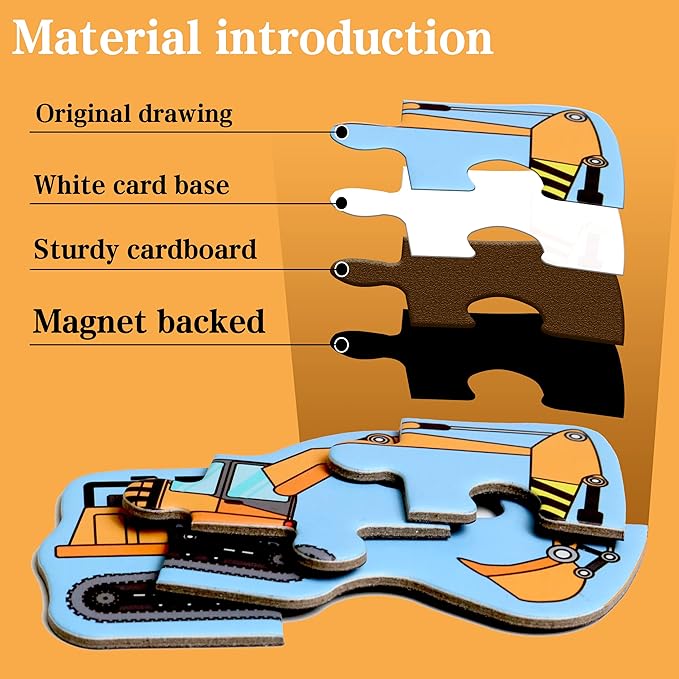 Magnetic Puzzles for Kids Ages 1-3, Travel Toddler Puzzles Ages 2-4 Year, Excavator Refrigerator Magnet for Kids Learning Gift for Road Trip