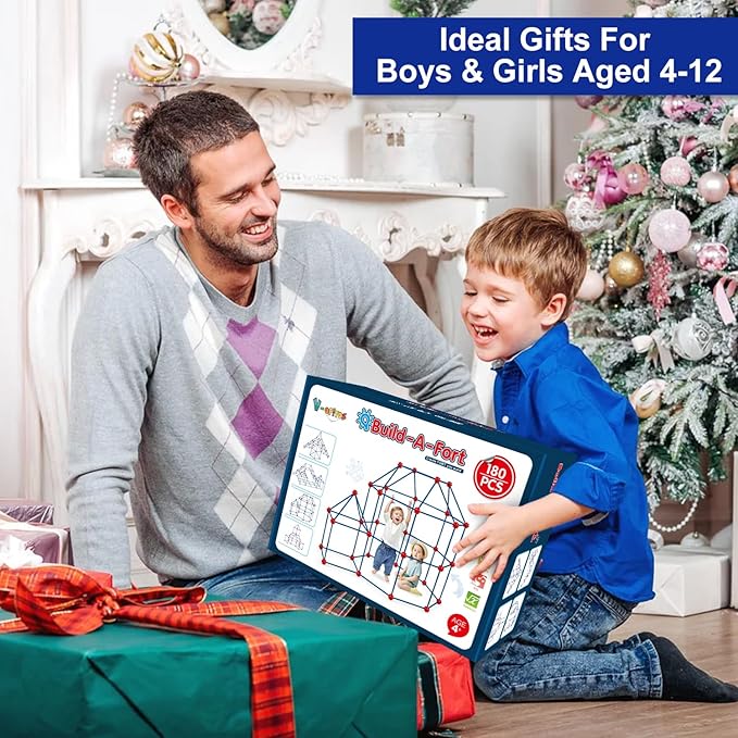 V-Opitos 180 Pack Fort Building Kits for Kids Age 4, 5, 6, 7, 8+ Years Old, Creative STEM Building Toys for DIY Castles, Tunnels, Play Tent, Ideal Christmas, Birthday Gifts for Boys & Girls