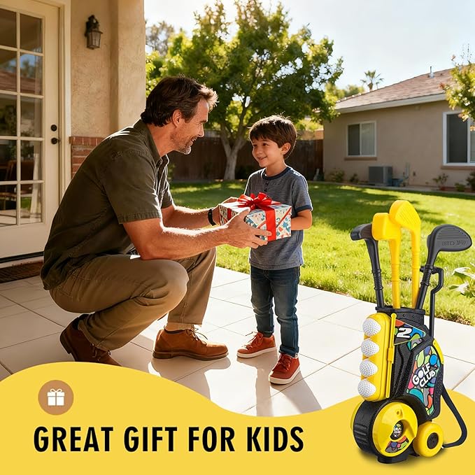 Toddler Golf Set with Cart, 4 Upgraded Handle Clubs, 47.2" Putting Mat, 8 Balls, Training Accessories for 3 4 5+ Years Old Boys Girls