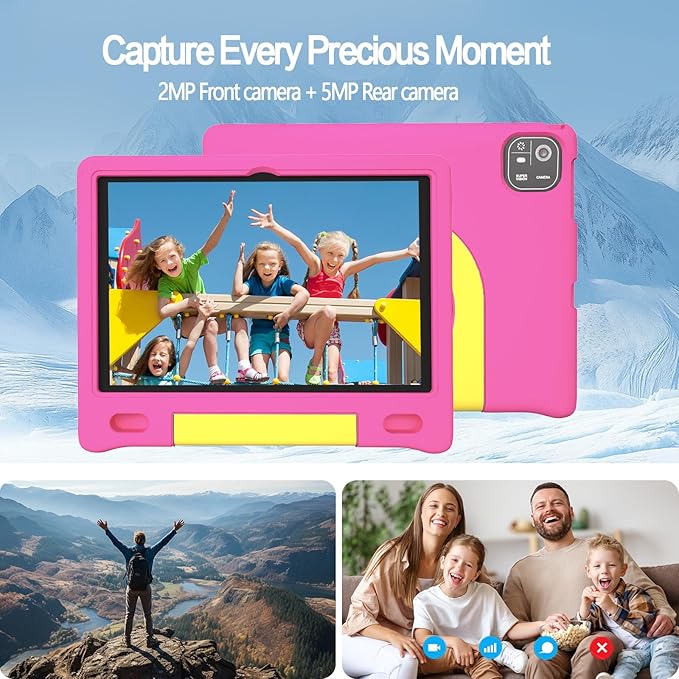 Kids Tablet 10", Android 14, 8GB+64GB (1TB Expandable), Octa-Core, 1280×800 HD Display, Dual Cameras, 12-Hour Battery, Parental Controls, Childs Tablet with Shockproof EVA Case