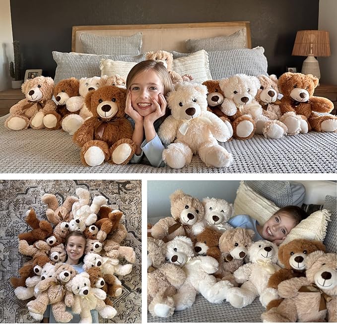 MaoGoLan 12 Pack Teddy Bears in Bulk, 14inch Small Stuffed Animals Teddy Bears for Baby Shower Wholesale Plushies for Themed Birthday Wedding Party Favors - 3 Colors