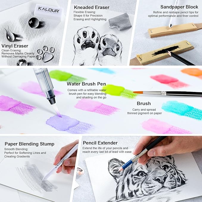 112 Drawing Set Sketching Kit, Pro Art Supplies with 3-Color Sketchbook & Coloring Book, Neon, Colored, Watercolor, Metallic, Graphite, Charcoal Pencils, Gift for Artists Adults Teens