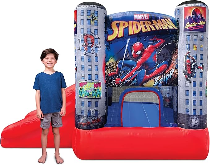 Funormous Marvel Spider-Man Bounce House with Slide, Kids Inflatable Spiderman Bouncy Castle Indoor Outdoor Plus Heavy Duty Air Blower