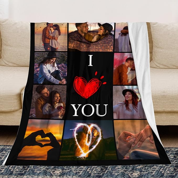 Custom Blanket with Photos, Personalized Blankets with Picture, I Love You Girlfriend Boyfriend Couples Gifts, for Birthday Christmas Women Men Adult Kids Mom Dad Wife Husband