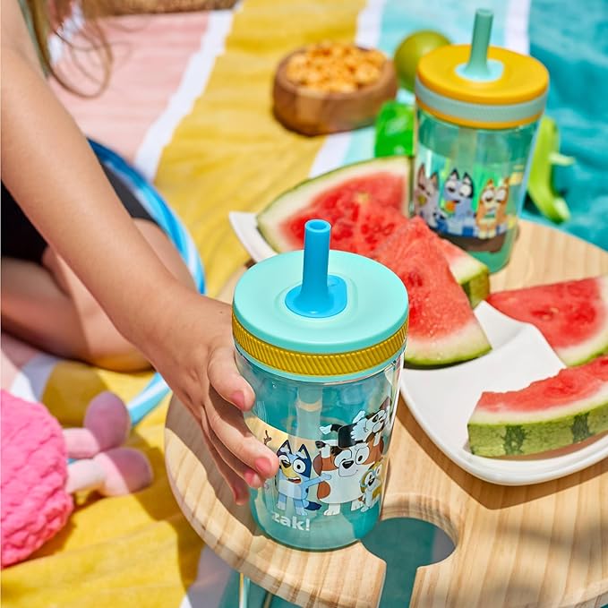 Zak Designs Bluey Kelso Toddler Cups For Travel or At Home, 15oz 2-Pack Durable Plastic Sippy Cups With Leak-Proof Design is Perfect For Kids (Bluey & Friends)