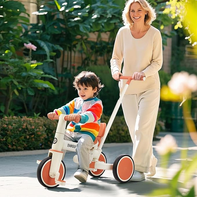 Toddler Bike with Push Handle,Tricycles for 18 Months to 5 Years Old, Toddler Tricycle with Push Handle for Boy Girl, Baby Balance Bike with Adjustable Seat Height and Removable Pedal (White)