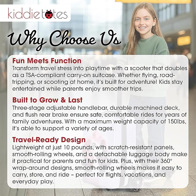 KIDDIETOTES Sesame Street 4-in-1 Detachable Scooter Luggage for Kids – Elmo – Ride-On Suitcase with Removable Luggage Body, Adjustable Handlebar, Durable Deck & Brake – Carry-On Travel Bag