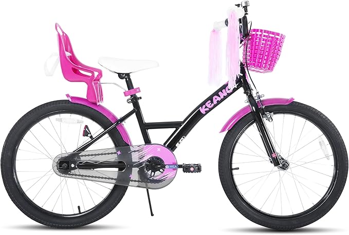 KEANO Zinnia 14 16 20 Inch Kids Bike for Girls Ages 3-10 Years, Girls' Bikes with Training Wheels, Streamers, Basket and Doll Seat, Children Bicycles