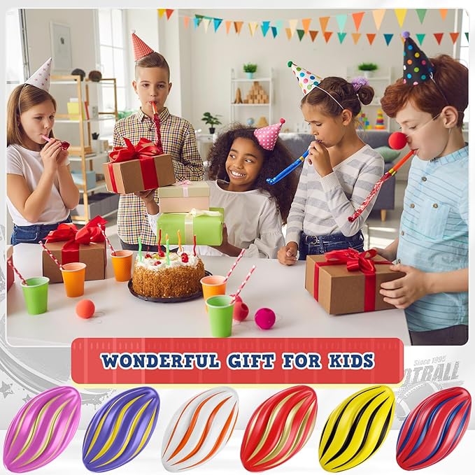 Jerify 12 Pcs Mini Foam Footballs for Kids Students 7 Inch Small Spiral Football Toys Easy Grip Waterproof Soft Emulation Ball for School Gift Sports Party Game (Vivid Color)