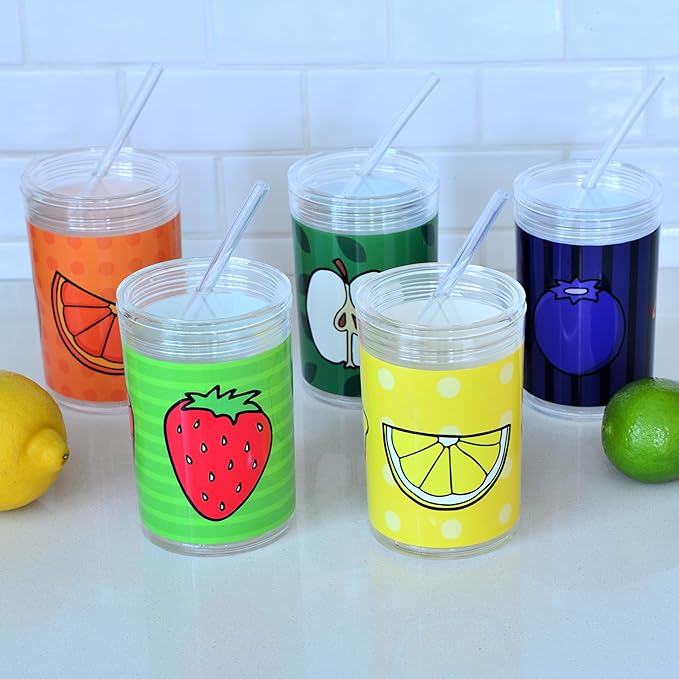 Youngever Kids Tritan Cup with Straws, Reusable 14 Ounce Toddler Cup with Lid and Straw, Unbreakable Kids Tritan Tumbler with Straw (Lemon)