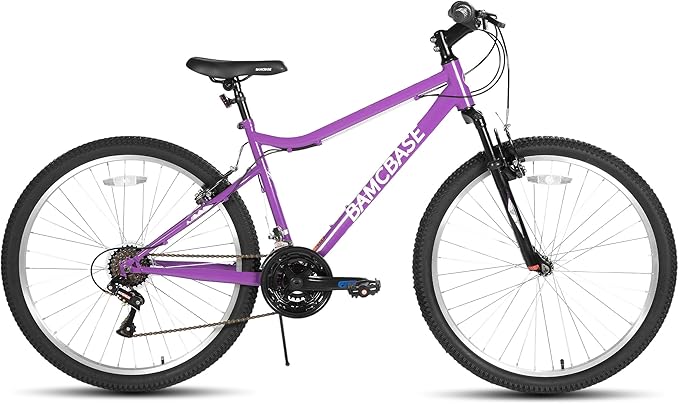 HILAND 26 Inch Womens and Mens Mountain Bike, 18 Speed Steel Frame Adult Bicycle, MTB Bikes with Suspension Fork, V Brake, Mountain Bicycle for Woman Man, Purple Green White