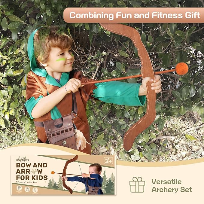 Bow and Arrow for Kids Wooden Archery Toy for Aged 3+, Archery Set with 6 Arrows,Targets and Quiver, Indoor and Outdoor Toys for Children Boys & Girls
